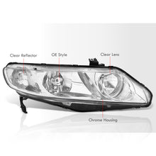 Load image into Gallery viewer, Honda Civic Sedan 2006-2011 Factory Style Headlights Chrome Housing Clear Len Clear Reflector