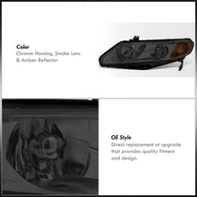 Load image into Gallery viewer, Honda Civic Sedan 2006-2011 Factory Style Headlights Chrome Housing Smoke Len Amber Reflector