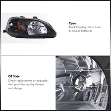 Load image into Gallery viewer, Honda Civic 1999-2000 Factory Style Headlights Black Housing Clear Len Amber Reflector