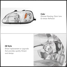 Load image into Gallery viewer, Honda Civic 1999-2000 Factory Style Headlights Chrome Housing Clear Len Amber Reflector