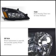Load image into Gallery viewer, Honda Accord 2003-2007 Factory Style Headlights Black Housing Clear Len Amber Reflector