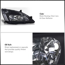 Load image into Gallery viewer, Honda Accord 2003-2007 Factory Style Headlights Black Housing Clear Len Clear Reflector