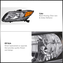 Load image into Gallery viewer, Honda Civic Sedan 2012-2015 / Honda Civic Coupe 2012-2013 Factory Style Headlights Black Housing Clear Len Amber Reflector