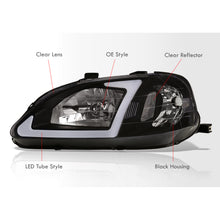 Load image into Gallery viewer, Honda Civic 1999-2000 LED DRL Bar Factory Style Headlights Black Housing Clear Len Clear Reflector