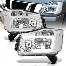 Load image into Gallery viewer, Nissan Titan 2004-2015 / Armada 2004-2007 LED DRL Bar Factory Style Headlights Chrome Housing Clear Len Clear Reflector