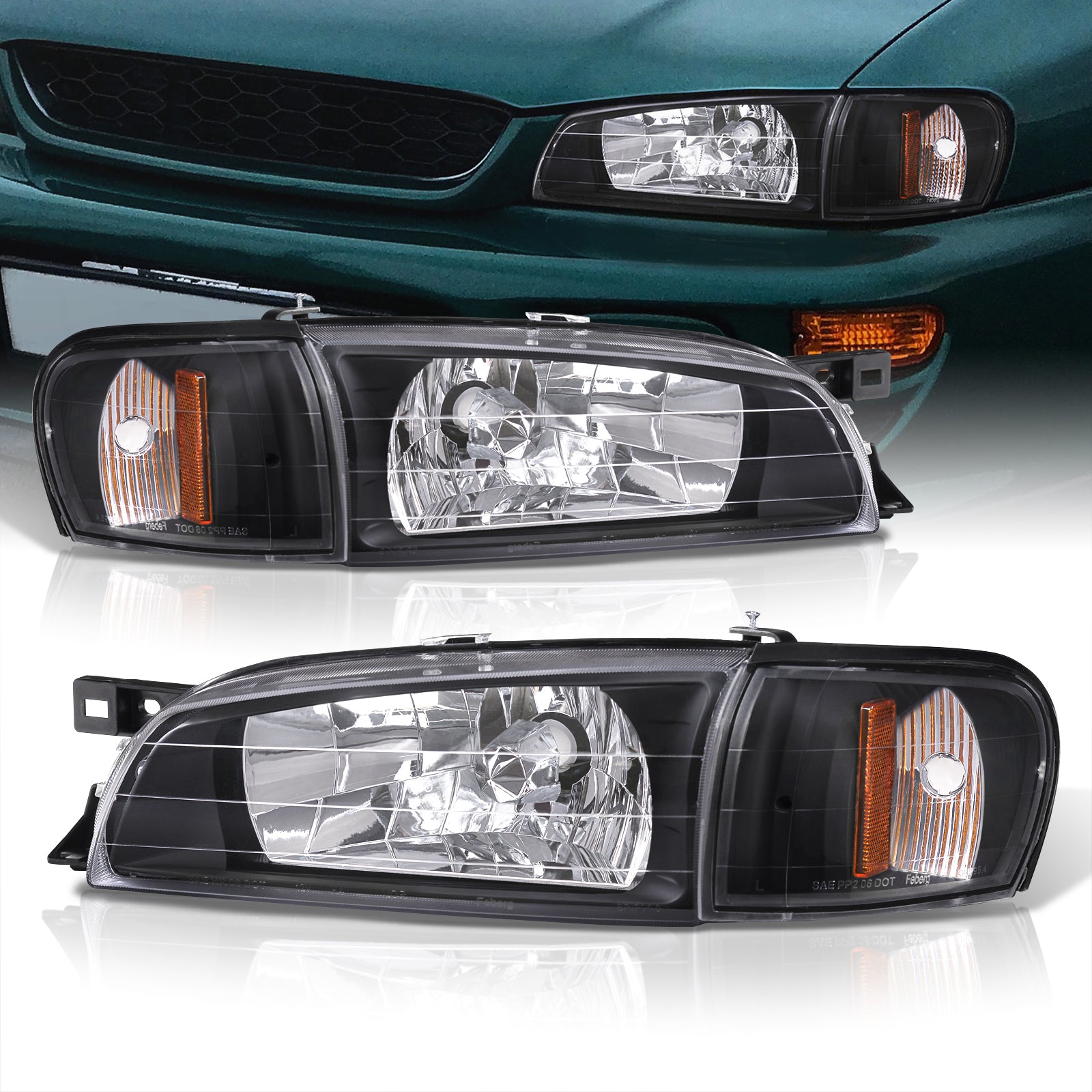 Subaru Impreza 1993-2001 Factory Style Headlights + Corners Black