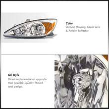 Load image into Gallery viewer, Toyota Camry 2002-2004 Factory Style Headlights Chrome Housing Clear Len Amber Reflector