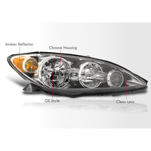 Load image into Gallery viewer, Toyota Camry 2005-2006 Factory Style Headlights Chrome Housing Clear Len Amber Reflector
