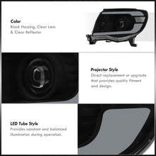 Load image into Gallery viewer, Toyota Tacoma 2005-2011 LED DRL Bar Projector Headlights Black Housing Clear Len Clear Reflector