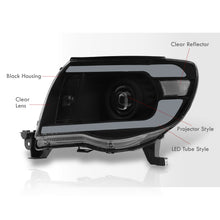 Load image into Gallery viewer, Toyota Tacoma 2005-2011 LED DRL Bar Projector Headlights Black Housing Clear Len Clear Reflector