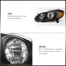 Load image into Gallery viewer, Toyota Corolla 2003-2008 Factory Style Headlights Black Housing Clear Len Clear Reflector