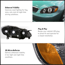 Load image into Gallery viewer, Toyota Corolla 2003-2008 Factory Style Headlights Black Housing Clear Len Clear Reflector