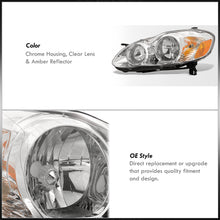 Load image into Gallery viewer, Toyota Corolla 2003-2008 Factory Style Headlights Chrome Housing Clear Len Amber Reflector