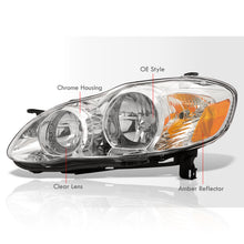 Load image into Gallery viewer, Toyota Corolla 2003-2008 Factory Style Headlights Chrome Housing Clear Len Amber Reflector