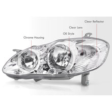 Load image into Gallery viewer, Toyota Corolla 2003-2008 Factory Style Headlights Chrome Housing Clear Len Clear Reflector