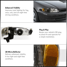 Load image into Gallery viewer, Toyota Corolla 1998-2000 Factory Style Headlights + Corners Black Housing Clear Len Amber Reflector