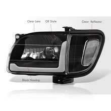 Load image into Gallery viewer, Toyota Tacoma 2001-2004 LED DRL Bar Factory Style Headlights + Corners Black Housing Clear Len Clear Reflector