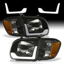 Load image into Gallery viewer, Toyota Tundra (Double Cab / 4 Door Models Only) 2005-2006 / Sequoia 2005-2007 LED DRL Bar Factory Style Headlights + Corners Black Housing Clear Len Amber Reflector