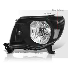 Load image into Gallery viewer, Toyota Tacoma 2005-2011 Factory Style Headlights Black Housing Clear Len Clear Reflector