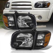 Load image into Gallery viewer, Toyota Tundra (Double Cab / 4 Door Models Only) 2005-2006 / Sequoia 2005-2007 Factory Style Headlights + Corners Black Housing Clear Len Amber Reflector
