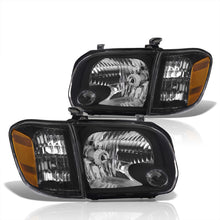 Load image into Gallery viewer, Toyota Tundra (Double Cab / 4 Door Models Only) 2005-2006 / Sequoia 2005-2007 Factory Style Headlights + Corners Black Housing Clear Len Amber Reflector