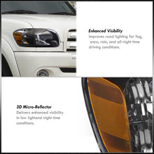 Load image into Gallery viewer, Toyota Tundra (Double Cab / 4 Door Models Only) 2005-2006 / Sequoia 2005-2007 Factory Style Headlights + Corners Black Housing Clear Len Amber Reflector