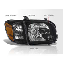 Load image into Gallery viewer, Toyota Tundra (Double Cab / 4 Door Models Only) 2005-2006 / Sequoia 2005-2007 Factory Style Headlights + Corners Black Housing Clear Len Amber Reflector