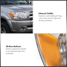 Load image into Gallery viewer, Toyota Tundra (Double Cab / 4 Door Models Only) 2005-2006 / Sequoia 2005-2007 Factory Style Headlights + Corners Chrome Housing Clear Len Amber Reflector