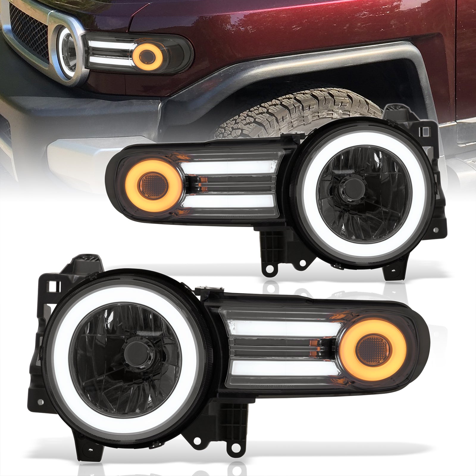 Toyota FJ Cruiser 2007-2014 LED DRL Bar Projector Headlights