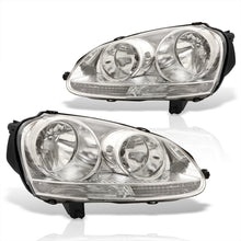 Load image into Gallery viewer, Volkswagen Golf 2006-2008 / Rabbit 2006-2008 / Jetta 2006-2010 Factory Style Headlights Chrome Housing Clear Len Clear Reflector (Halogen Models Only)