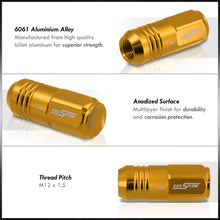 Load image into Gallery viewer, M12 x 1.5 Aluminum Closed Lug Nuts Gold (20 Piece)