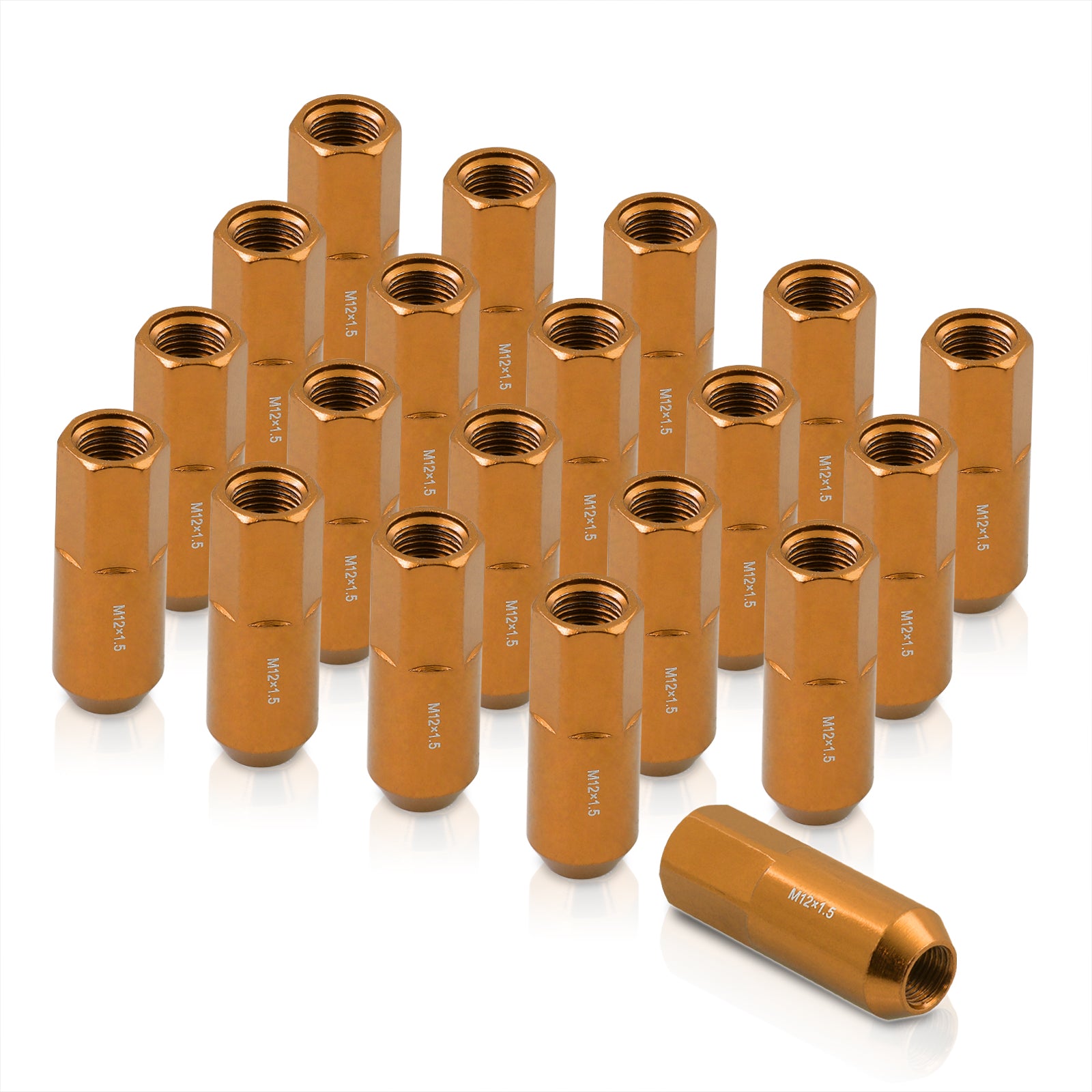M12 x 1.5 Heavy Duty Steel Extended Open Lug Nuts Orange (20 Piece
