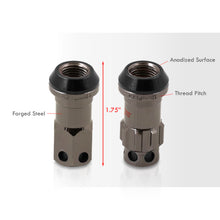 Load image into Gallery viewer, M12 x 1.25 Steel Body Lug Nuts Gunmetal Body Black Cap (20 Piece)