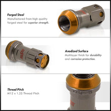 Load image into Gallery viewer, M12 x 1.25 Steel Body Lug Nuts Gunmetal Body Gold Cap (20 Piece)