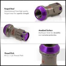 Load image into Gallery viewer, M12 x 1.25 Steel Body Lug Nuts Gunmetal Body Purple Cap (20 Piece)