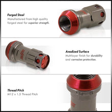 Load image into Gallery viewer, M12 x 1.5 Steel Body Lug Nuts Gunmetal Body Red Cap (20 Piece)