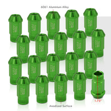 Load image into Gallery viewer, JDM Sport M12 X 1.5 Aluminum Open Lug Nuts Green (20 Piece)
