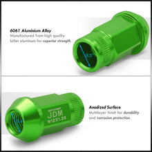 Load image into Gallery viewer, JDM Sport M12 X 1.25 Aluminum Open Lug Nuts Green (16 Piece)