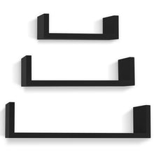 Load image into Gallery viewer, Wall Mounted U-Shaped Floating Shelves 3-Piece Black