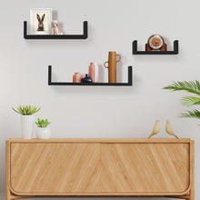 Load image into Gallery viewer, Wall Mounted U-Shaped Floating Shelves 3-Piece Black