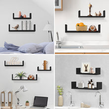 Load image into Gallery viewer, Wall Mounted U-Shaped Floating Shelves 3-Piece Black