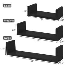 Load image into Gallery viewer, Wall Mounted U-Shaped Floating Shelves 3-Piece Black