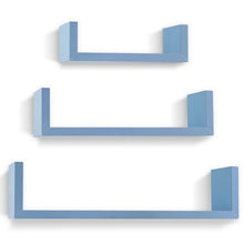 Load image into Gallery viewer, Wall Mounted U-Shaped Floating Shelves 3-Piece Blue