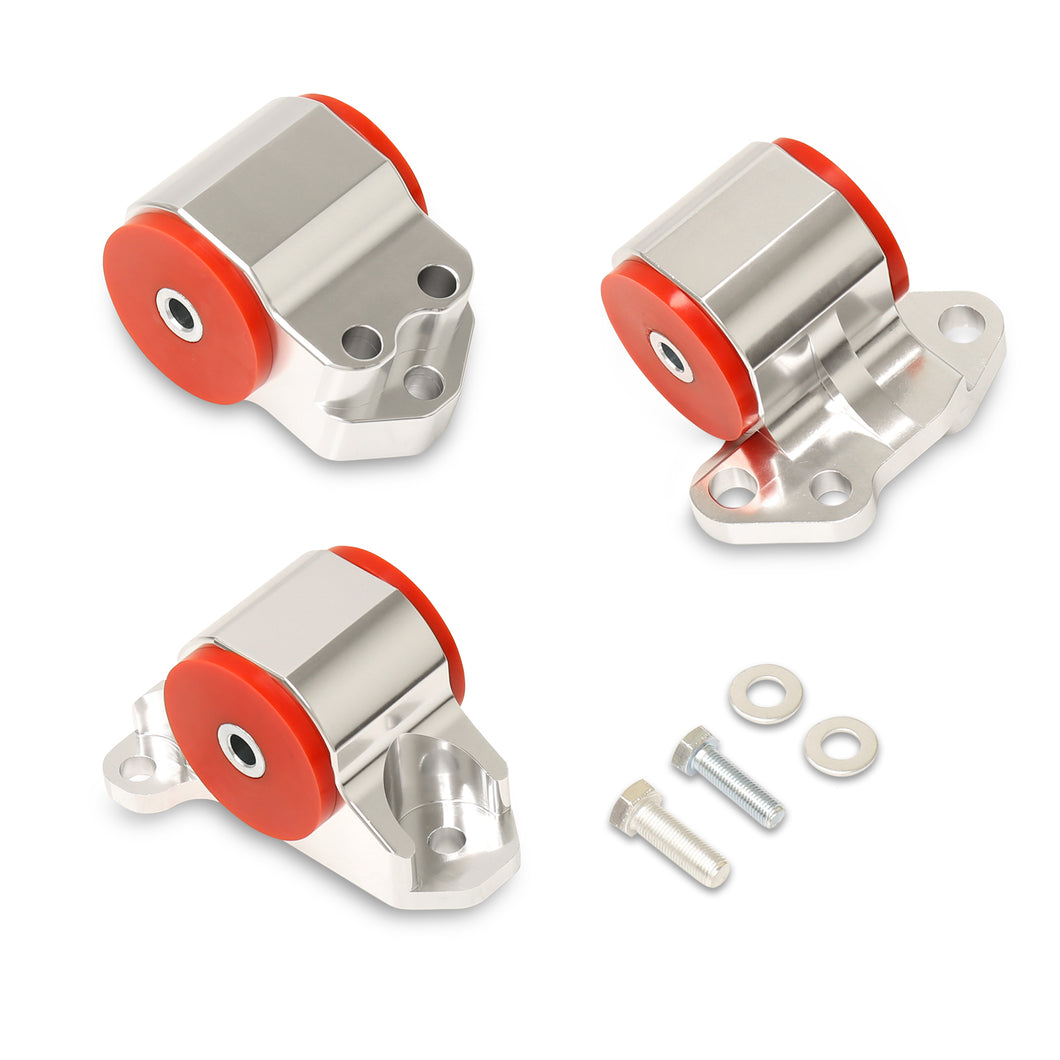 Honda Civic 1992-1995 / Del Sol 1993-1997 / Acura Integra 1994-2001 D to B Series Conversion Engine Motor Mount Silver with Red Polyurethane Bushings (3-Bolt Driver Side Mount Only)