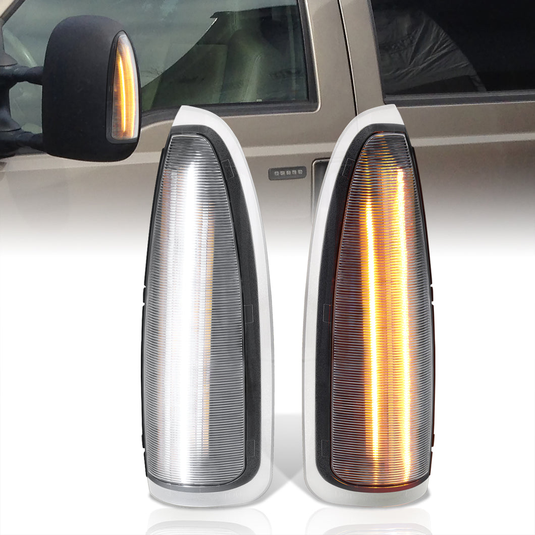 Ford F250 F350 F450 F550 F650 2003-2007 / Excursion 2000-2005 Front 2-in-1 Function LED Side Mirror Signal Marker Lights Clear Len