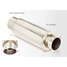 Load image into Gallery viewer, Universal 3" Inlet / 4" Slant Tip Fireball Style Stainless Steel Exhaust Muffler Chrome