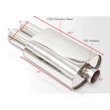 Load image into Gallery viewer, Universal 2.5" Inlet / 3" Dual Slant Tip DTM Style Stainless Steel Exhaust Muffler Chrome
