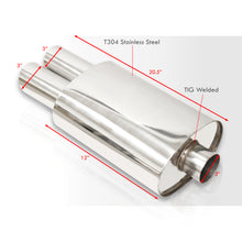 Load image into Gallery viewer, Universal 3" Inlet / 3" Dual Slant Tip DTM Style Stainless Steel Exhaust Muffler Chrome