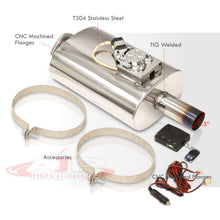 Load image into Gallery viewer, Universal 2.5" Inlet / 2.5" Straight Tip Oval Canister Stainless Steel Electric Valve Exhaust Muffler Burnt