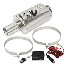 Load image into Gallery viewer, Universal 3" Inlet / 4" Rolled Tip Oval Style Stainless Steel Electric Valve Exhaust Muffler Chrome